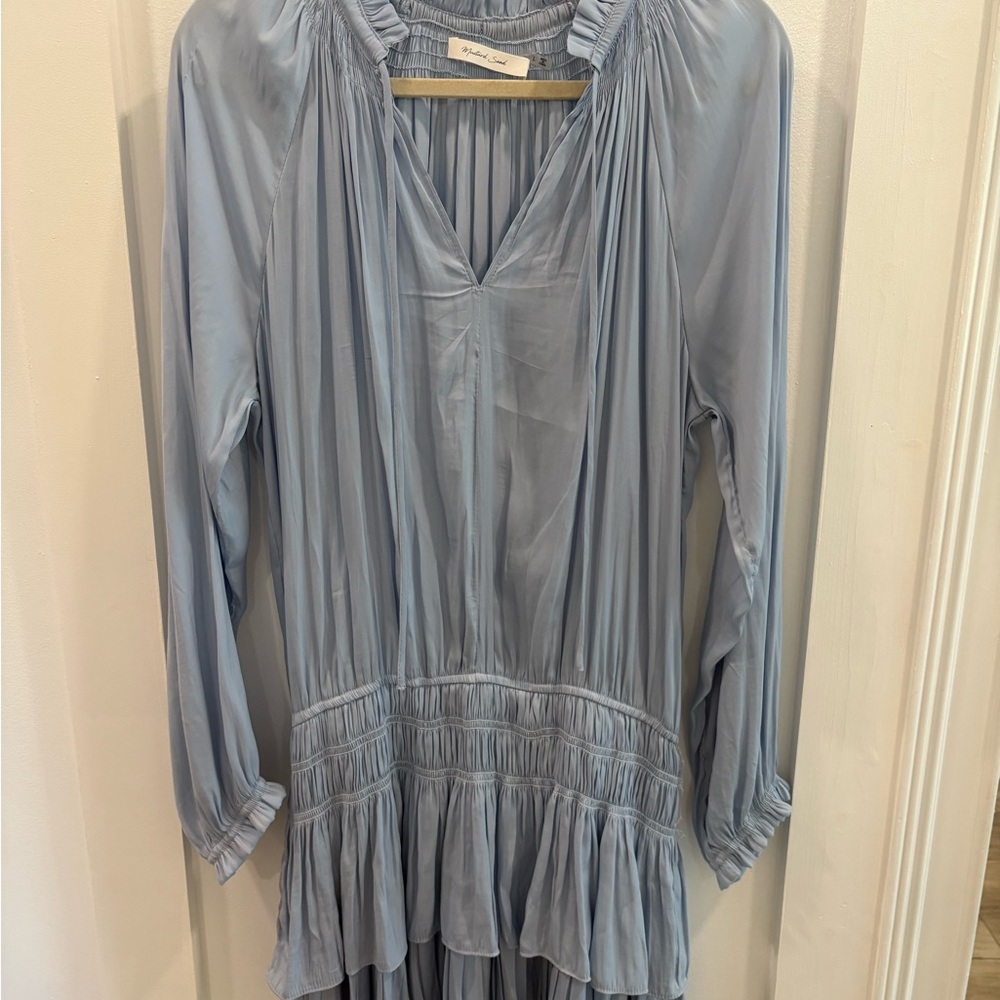 Mustard Seed Light Blue Pleated Tunic Baby blue waist dress Large silky soft